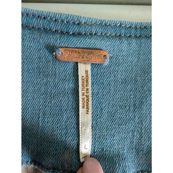 Free People Shrunken Military Vest Women L* Light Denim Blue Metal Buttons Lined - Picture 4 of 9